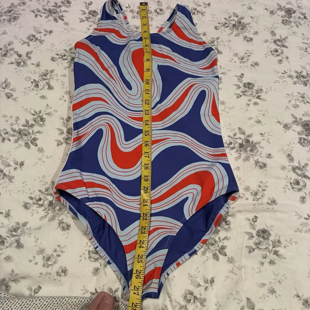 NWOT $218 Sz Medium TORY BURCH SPORT ONE-PIECE SWIMSUIT Patriotic Swirl